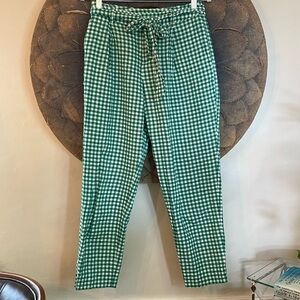 Banana Republic Factory Green Gingham Cropped Pants